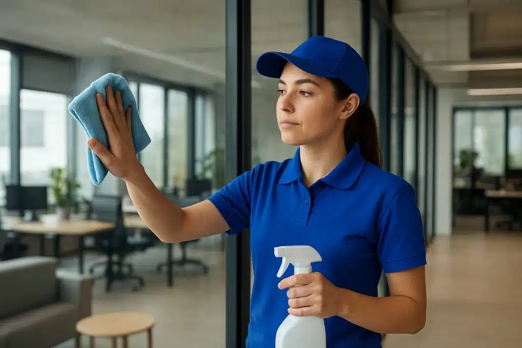 Window cleaning with squeegee